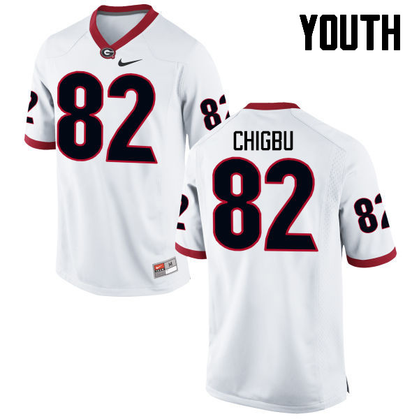 Youth Georgia Bulldogs #82 Michael Chigbu College Football Jerseys-White